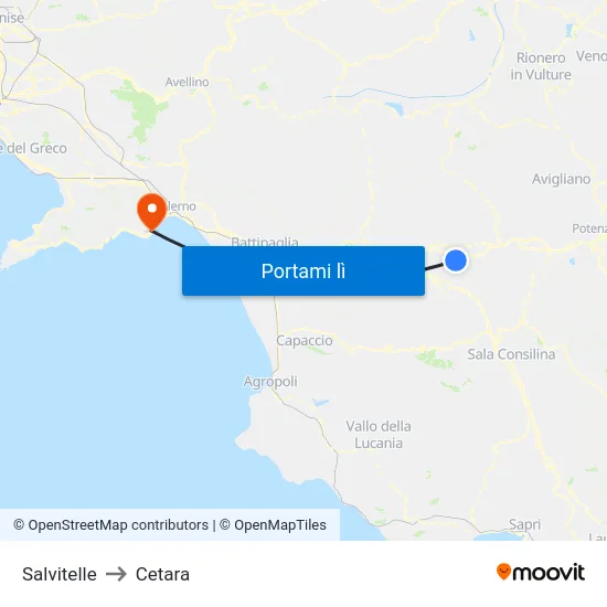 Salvitelle to Cetara map
