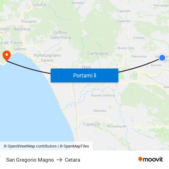 San Gregorio Magno to Cetara map