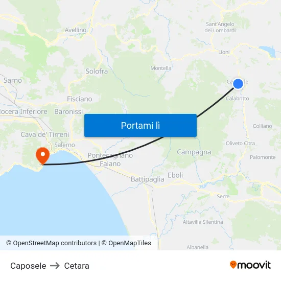 Caposele to Cetara map