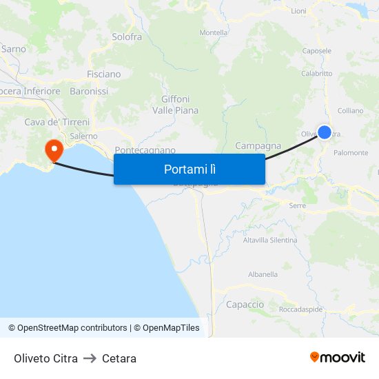 Oliveto Citra to Cetara map