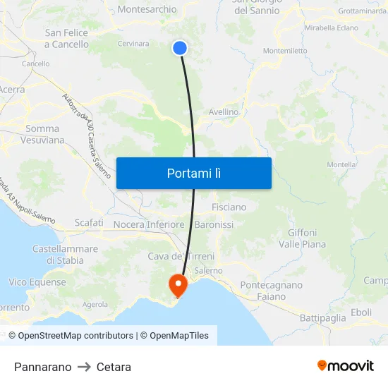 Pannarano to Cetara map