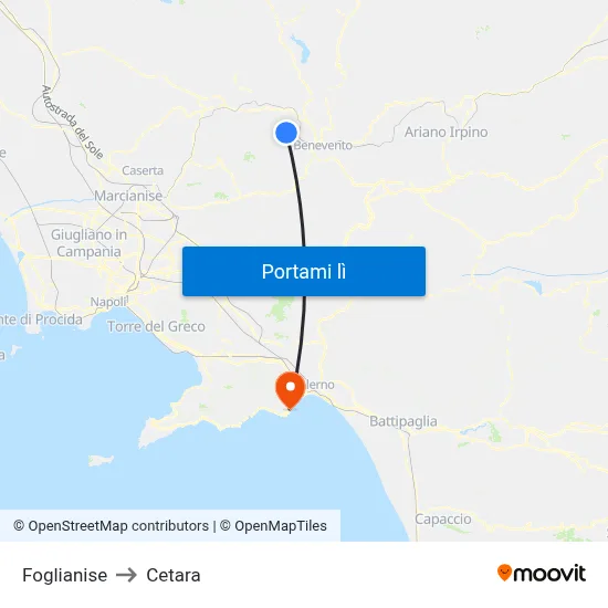 Foglianise to Cetara map