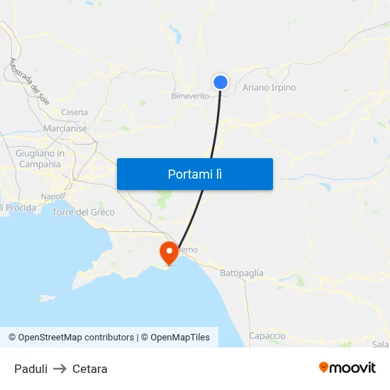 Paduli to Cetara map
