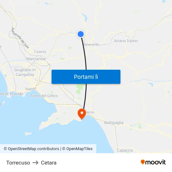 Torrecuso to Cetara map