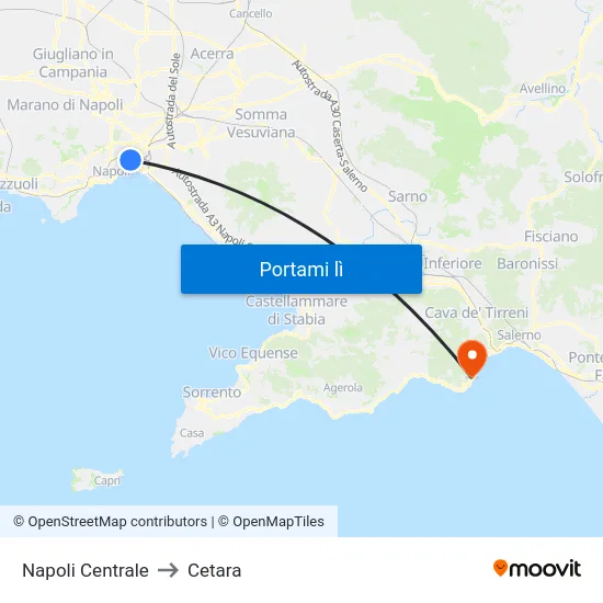 Napoli Centrale to Cetara map