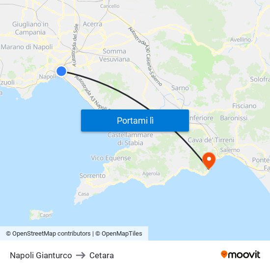 Napoli Gianturco to Cetara map