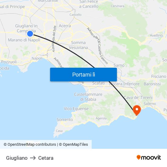 Giugliano to Cetara map