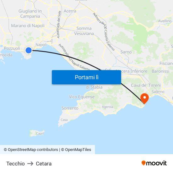 Tecchio to Cetara map
