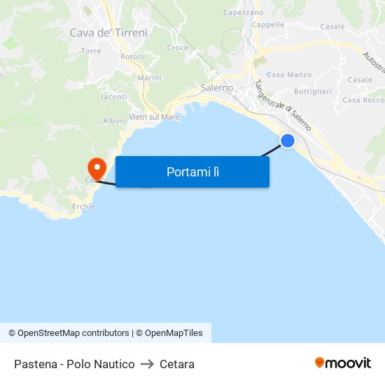 Pastena  - Polo Nautico to Cetara map