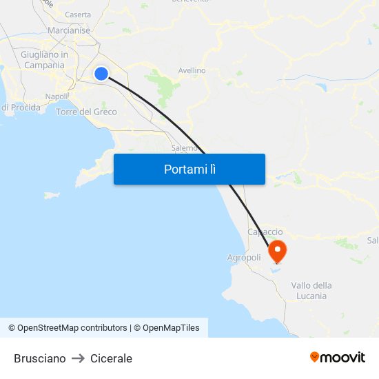 Brusciano to Cicerale map