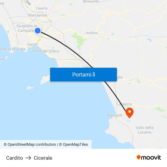 Cardito to Cicerale map
