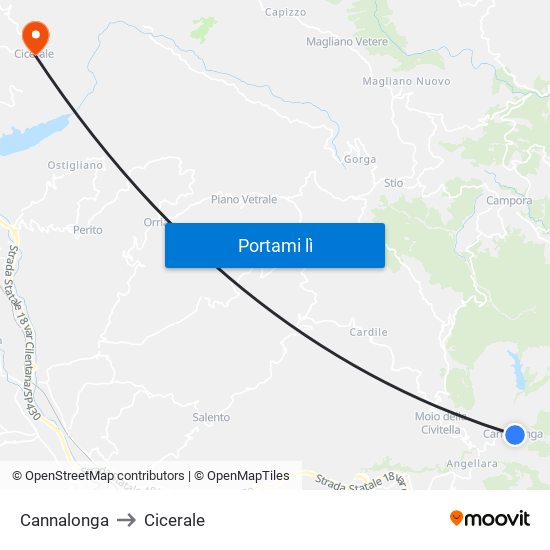 Cannalonga to Cicerale map