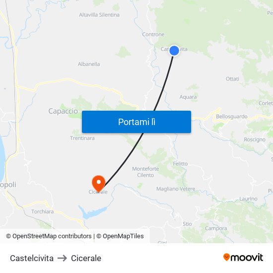 Castelcivita to Cicerale map