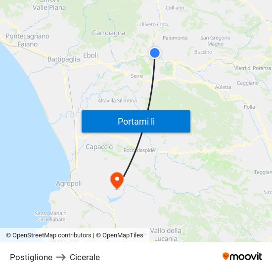 Postiglione to Cicerale map