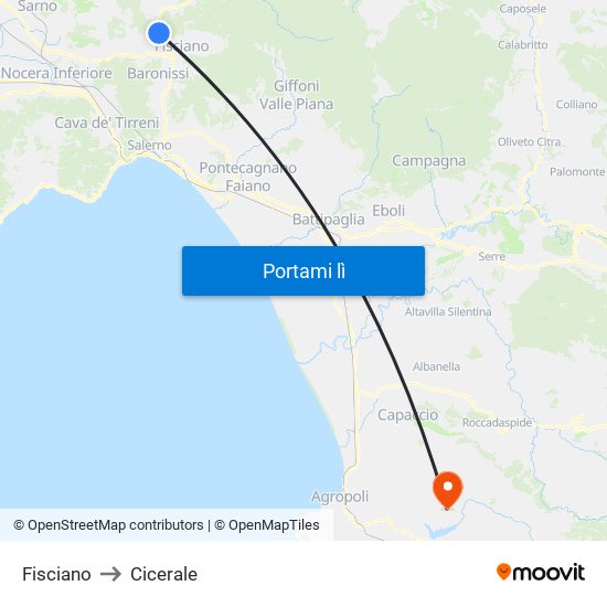 Fisciano to Cicerale map
