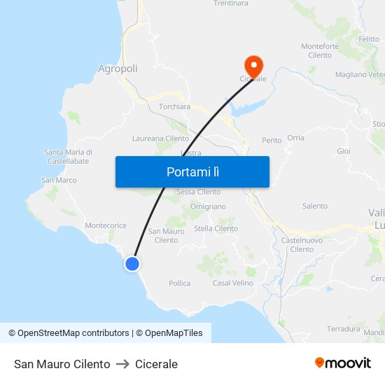 San Mauro Cilento to Cicerale map