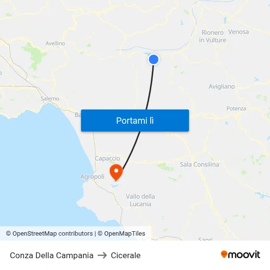 Conza Della Campania to Cicerale map
