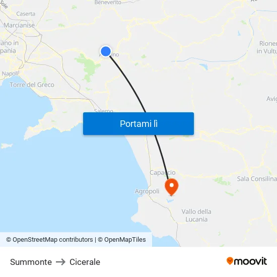 Summonte to Cicerale map