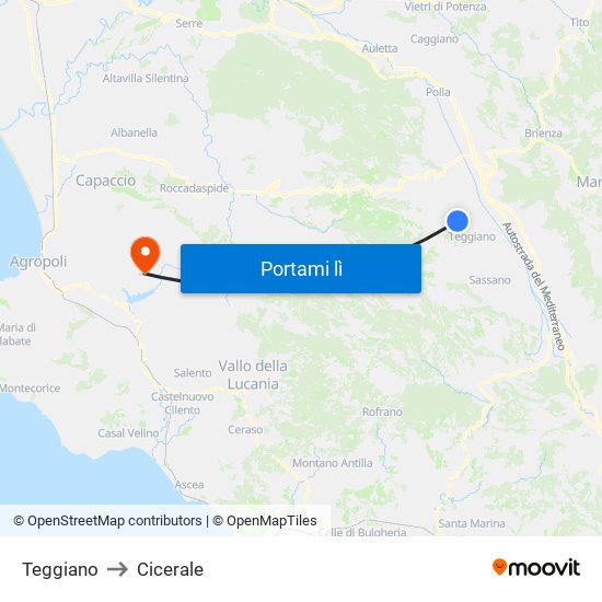 Teggiano to Cicerale map
