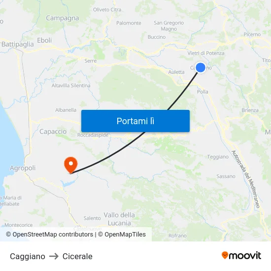 Caggiano to Cicerale map