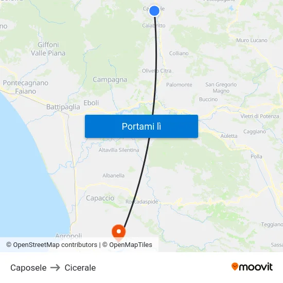 Caposele to Cicerale map