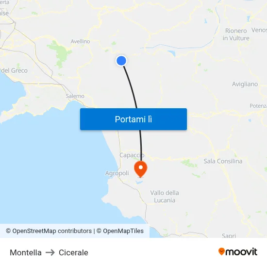 Montella to Cicerale map