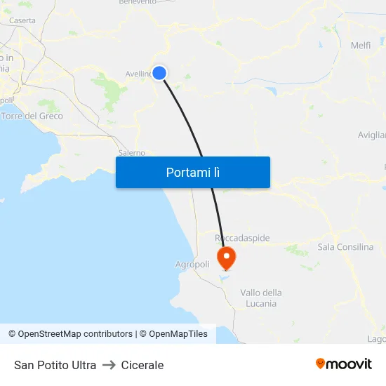 San Potito Ultra to Cicerale map