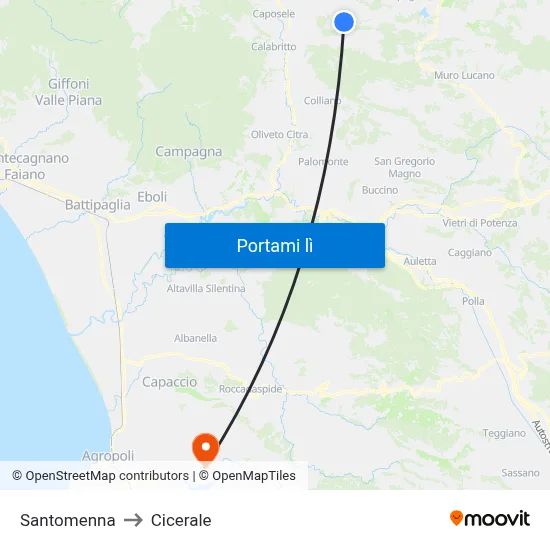 Santomenna to Cicerale map