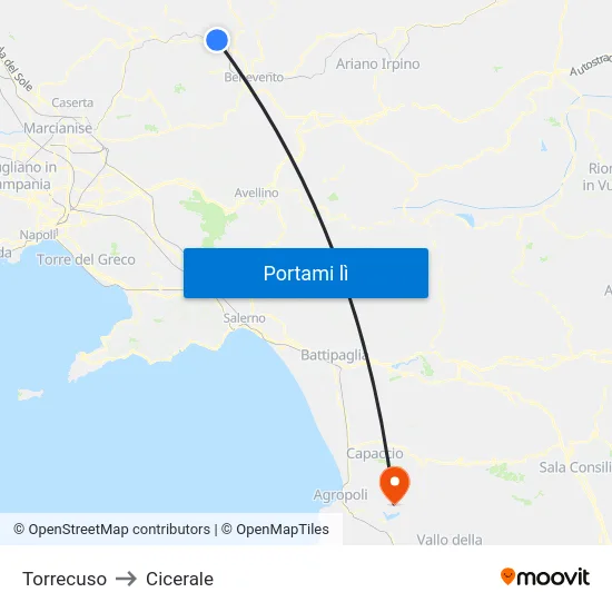 Torrecuso to Cicerale map