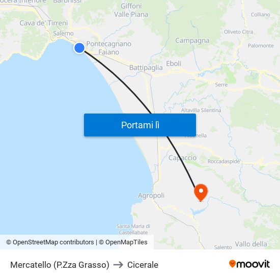 Mercatello (P.Zza Grasso) to Cicerale map