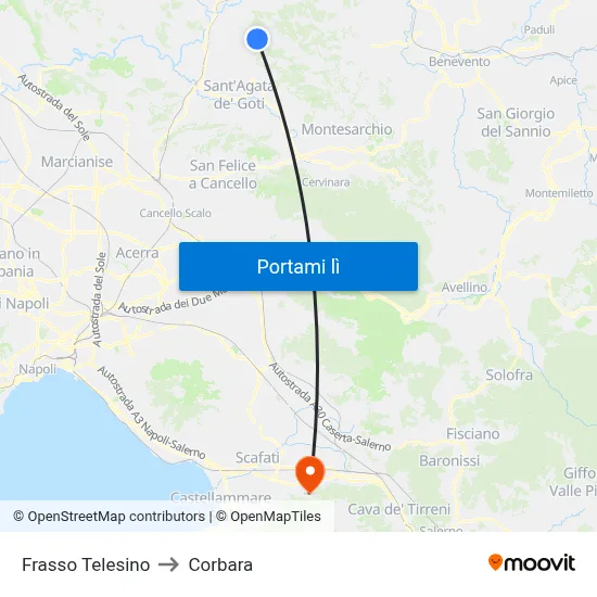 Frasso Telesino to Corbara map