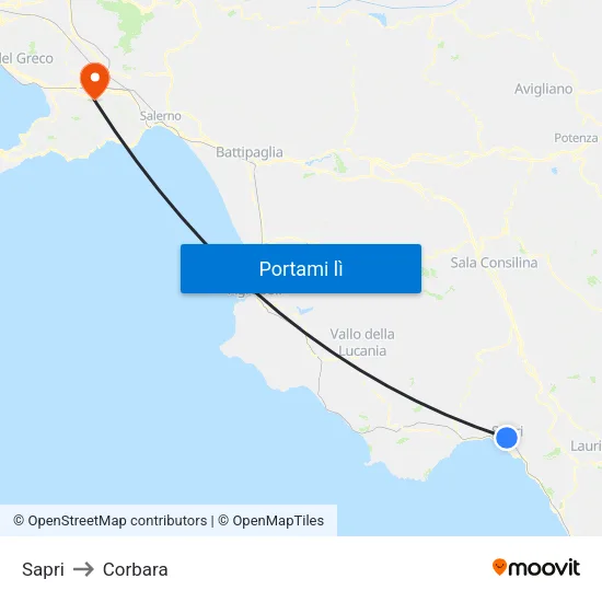 Sapri to Corbara map