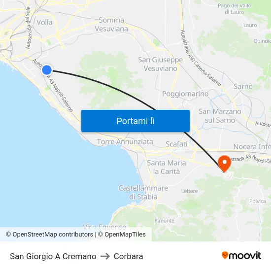 San Giorgio A Cremano to Corbara map