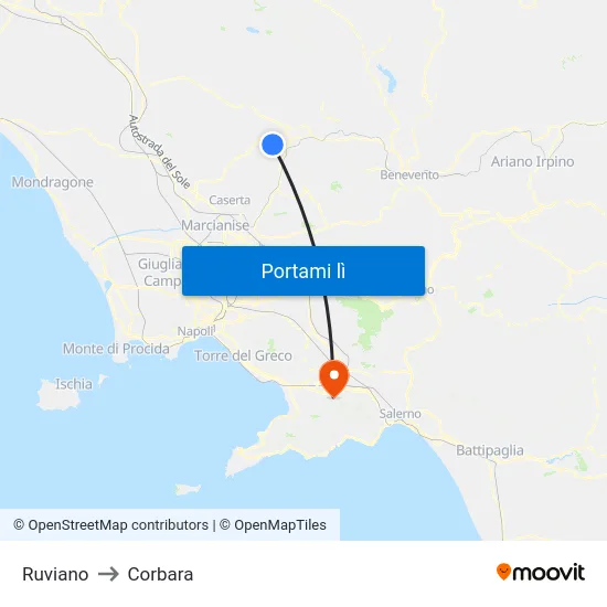 Ruviano to Corbara map