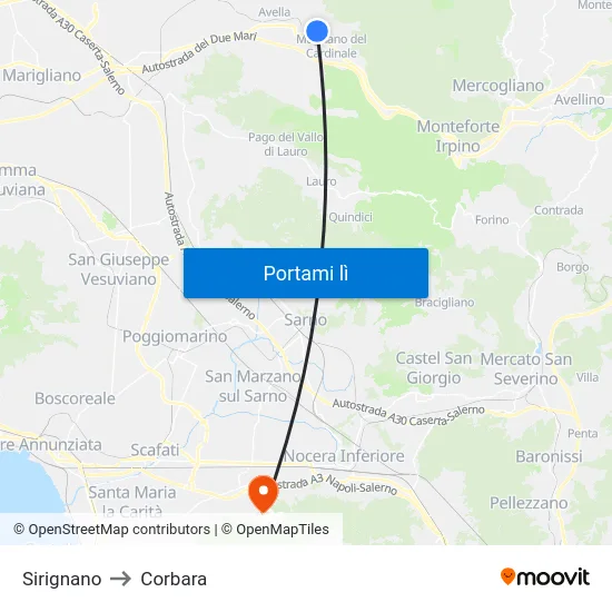 Sirignano to Corbara map