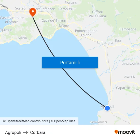 Agropoli to Corbara map