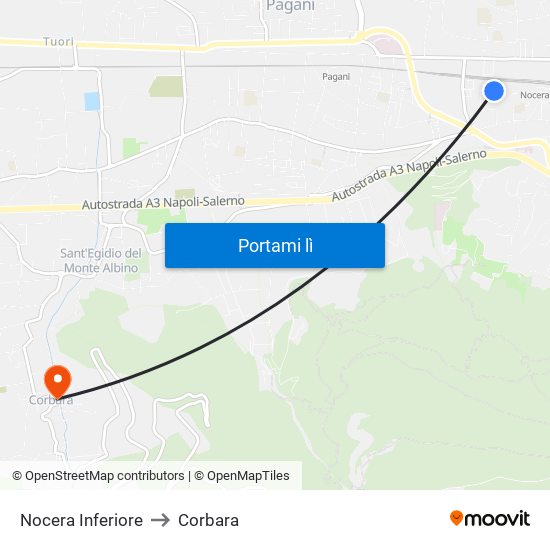 Nocera Inferiore to Corbara map