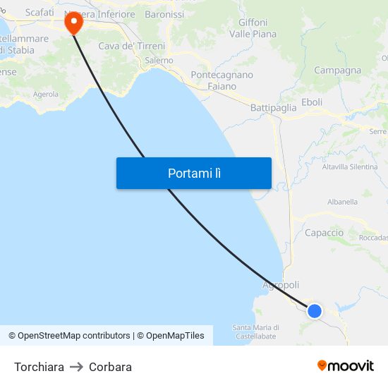 Torchiara to Corbara map