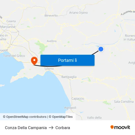 Conza Della Campania to Corbara map