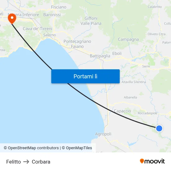 Felitto to Corbara map