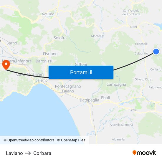 Laviano to Corbara map