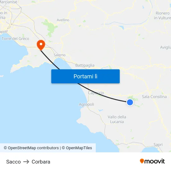 Sacco to Corbara map
