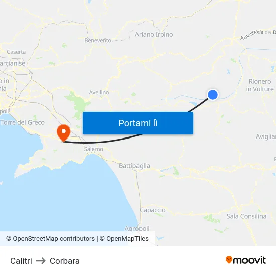 Calitri to Corbara map