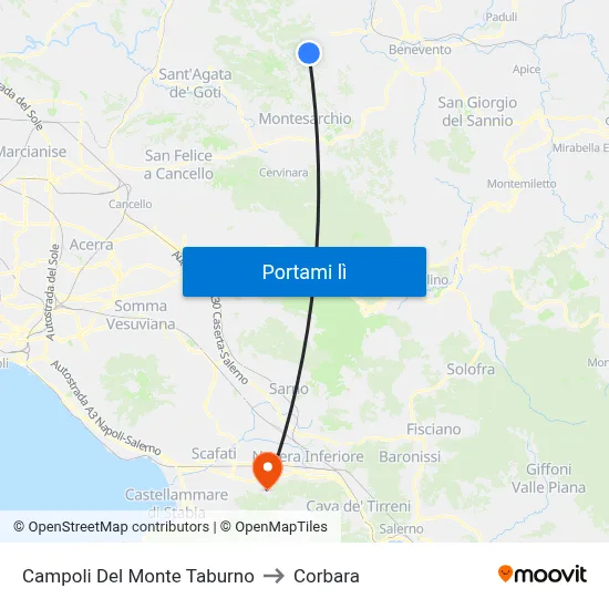 Campoli Del Monte Taburno to Corbara map