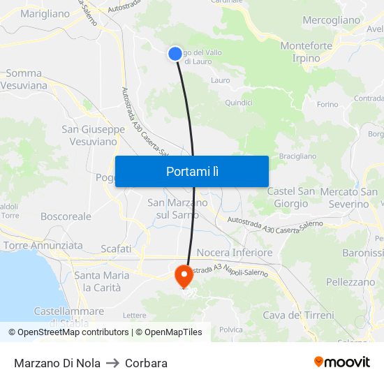 Marzano Di Nola to Corbara map