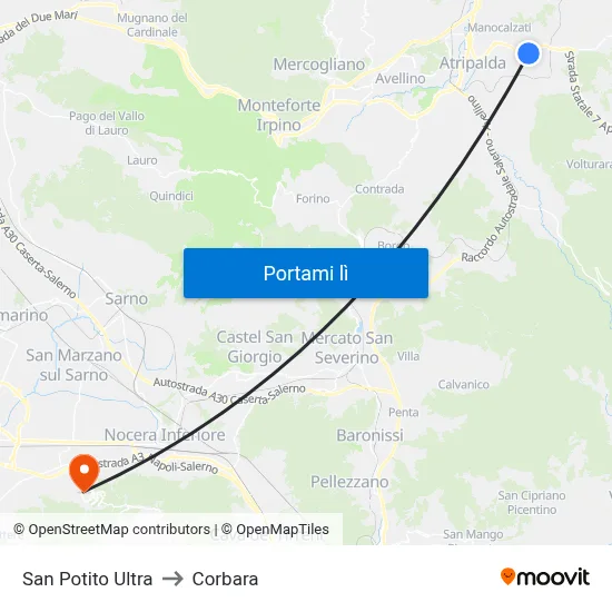 San Potito Ultra to Corbara map