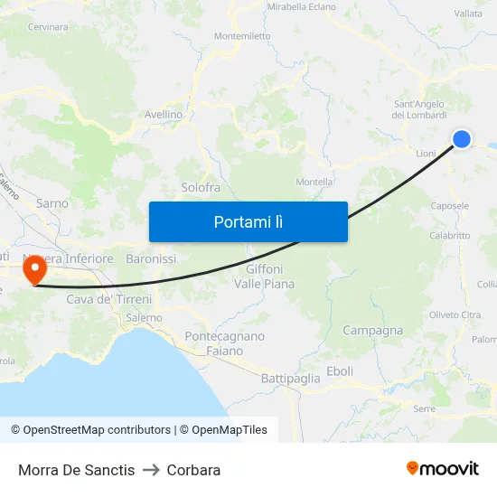 Morra De Sanctis to Corbara map