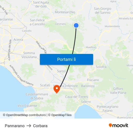 Pannarano to Corbara map