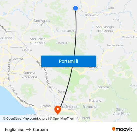 Foglianise to Corbara map
