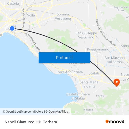 Napoli Gianturco to Corbara map